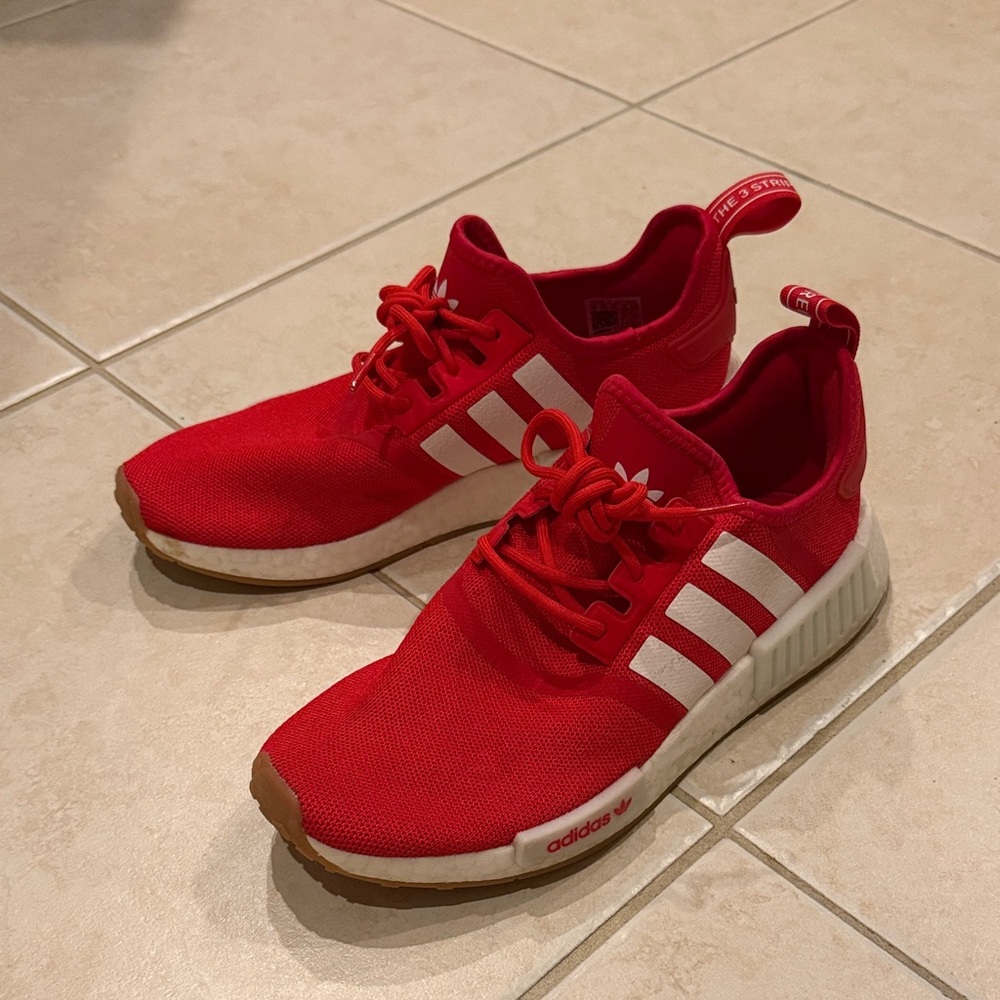 adidas Red Athletic Shoes with White Stripes